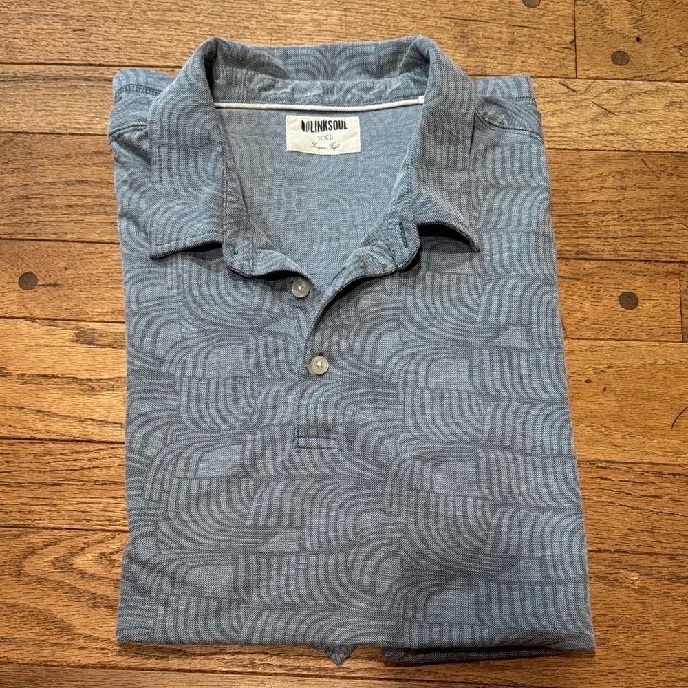Linksoul Men’s XXL Blue Geometric Performance Golf Polo Shirt